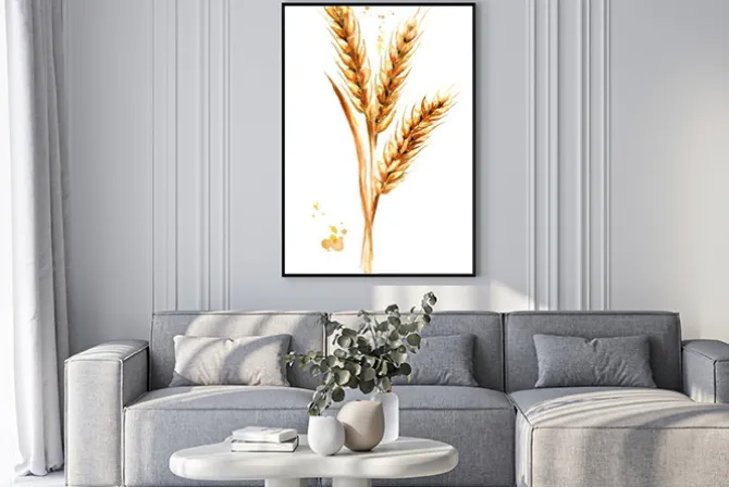 Plakat: Uszy pszenicy. akwarela ręka rysująca pionowo ilustracja, odizolowywająca