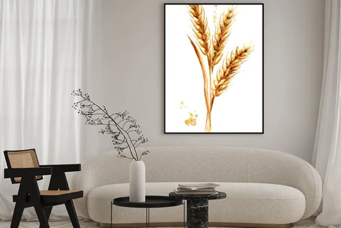 Plakat: Uszy pszenicy. akwarela ręka rysująca pionowo ilustracja, odizolowywająca