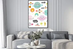 Plakat: Сute set of cosmic elements. kawaii moon, sun and planets vector