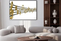 Plakat: Uwagi złoto muzyki na faliste linie