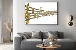 Plakat: Uwagi złoto muzyki na faliste linie