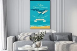 Plakat: Vector banner with big hand drawn whale and inscription follow