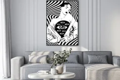 Plakat: Vector hand drawn illustration of girl with eyes in her breast
