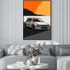 Plakat: Vector hatchback car on landscape background. use for illustration
