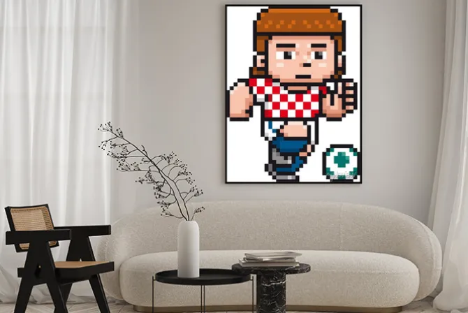 Plakat: Vector illustration of cartoon soccer player - pixel design