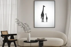 Plakat: Vector sylwetka żyrafy matki z dzieckiem