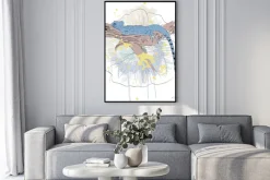 Plakat: Vector szkic jaszczurki słodkimi kwiatami