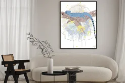 Plakat: Vector szkic jaszczurki słodkimi kwiatami