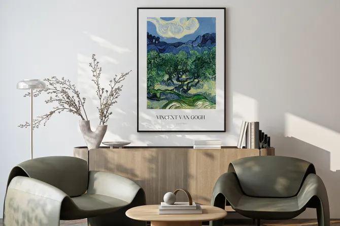 Plakat: Vincent van gogh drzewa oliwne z alpami w tle