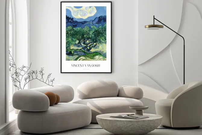 Plakat: Vincent van gogh drzewa oliwne z alpami w tle
