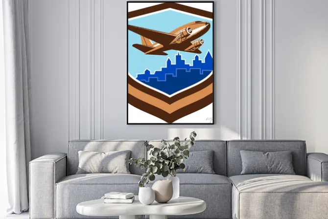 Plakat: Vintage airplane take off cityscape tarcza retro
