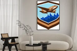 Plakat: Vintage airplane take off cityscape tarcza retro
