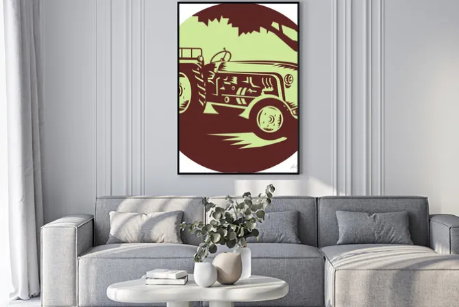 Plakat: Vintage ciągniki rolnicze koło drzeworyt