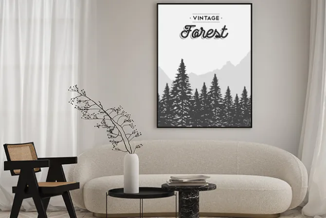 Plakat: Vintage etykiety tekstowe lasów na zimowy krajobraz drzewa