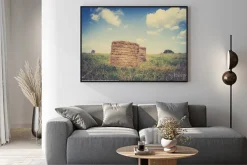 Plakat: Vintage krajobraz pokazano bele słomy na polu ścierniska