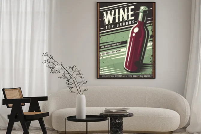 Plakat: Vintage poster of a bottle of wine. overlay vector texture. minimalism