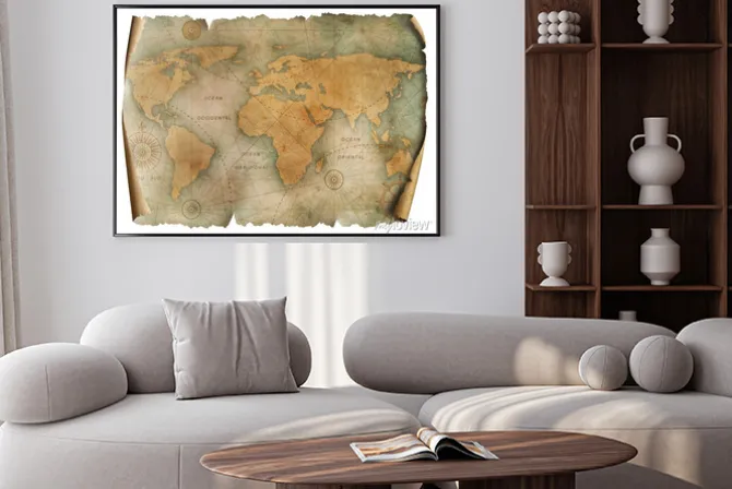 Plakat: Vintage world map parchment isolated on white. based on image