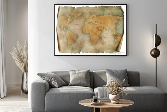 Plakat: Vintage world map parchment isolated on white. based on image