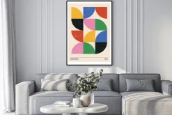 Plakat: W stylu bauhaus kolorowe półkola modernistyczna abstrakcja