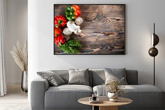 Plakat: Warzywa na drewnianym tle