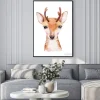 Plakat: Watercolor cartoon isolated cute baby deer animal with flowers.