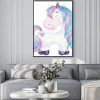Plakat: Watercolor cute unicorn illustrations pink and blue isolated