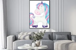 Plakat: Watercolor cute unicorn illustrations pink and blue isolated