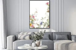 Plakat: Watercolor painting of leaves and flower, on white background