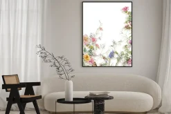 Plakat: Watercolor painting of leaves and flower, on white background