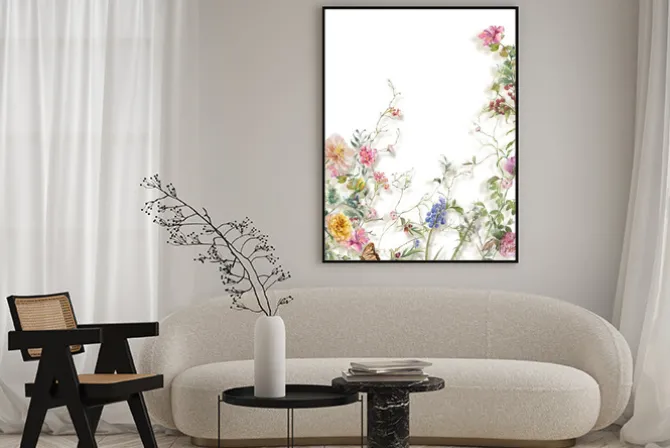 Plakat: Watercolor painting of leaves and flower, on white background