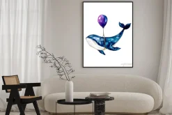 Plakat: Watercolor sketch blue whale. illustration isolated on white