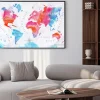 Plakat: Watercolor world map pink blue