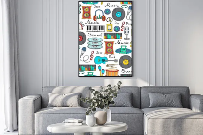 Plakat: Wektor bez szwu z ręcznie rysowane symbole muzyki