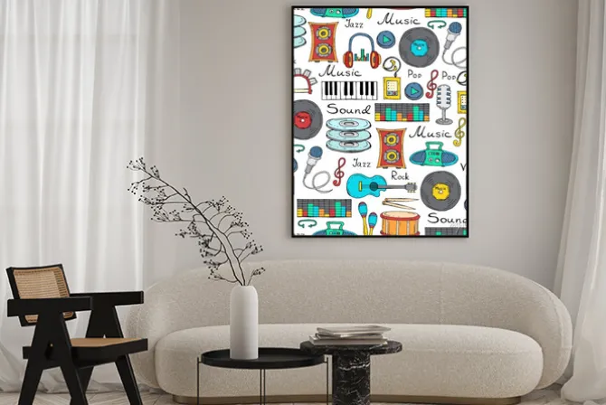 Plakat: Wektor bez szwu z ręcznie rysowane symbole muzyki