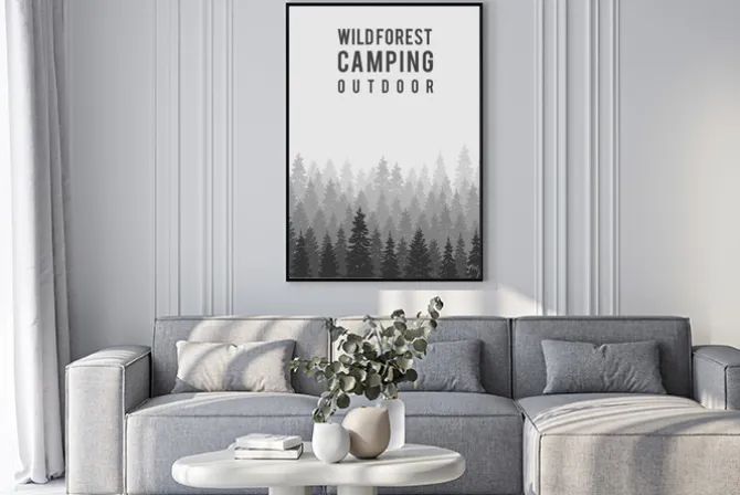 Plakat: Wektor dziki bór tła. kemping na zewnątrz wzór szablonu