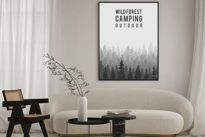 Plakat: Wektor dziki bór tła. kemping na zewnątrz wzór szablonu