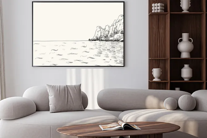 Plakat: Wektor latem krajobraz szkic. nadmorskich i górskich