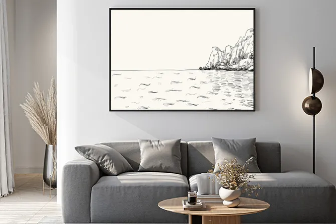 Plakat: Wektor latem krajobraz szkic. nadmorskich i górskich