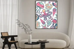 Plakat: Wektor wyciągnąć rękę szwu z meduzy, muszle, rozgwiazdy, ośmiornice