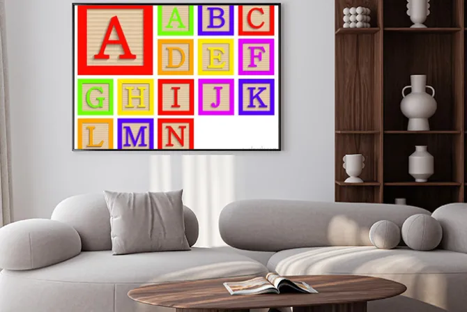 Plakat: Wektor zestaw nowoczesne bloki drewniane alfabetu