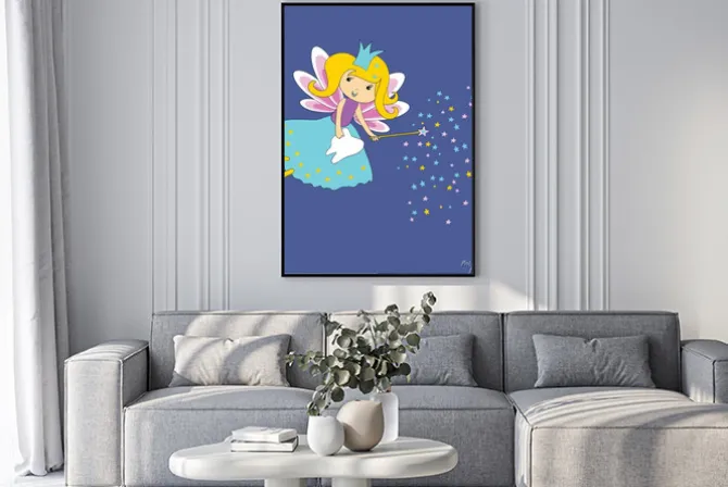 Plakat: Wektorowa ilustracja ząb czarodziejka z magiczną różdżką i gwiazdami