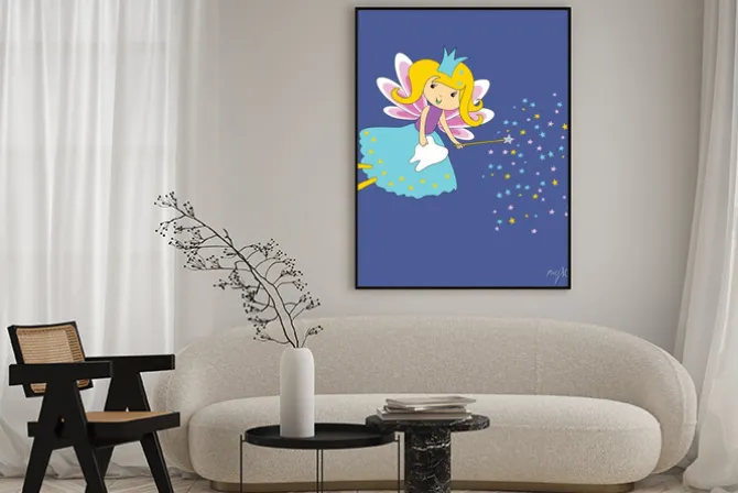 Plakat: Wektorowa ilustracja ząb czarodziejka z magiczną różdżką i gwiazdami