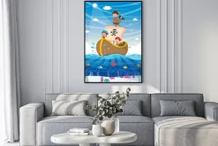 Plakat: Wektorowa ilustracja dzieciaki bawić się przy plażą i morzem