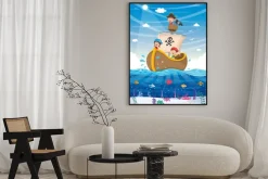 Plakat: Wektorowa ilustracja dzieciaki bawić się przy plażą i morzem