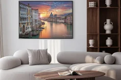 Plakat: Wenecja o zachodzie słońca widok na kanał i bazylikę
