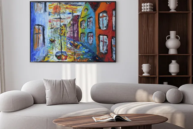 Plakat: Wenecja łodzi pływających na ulicach, obraz olejny