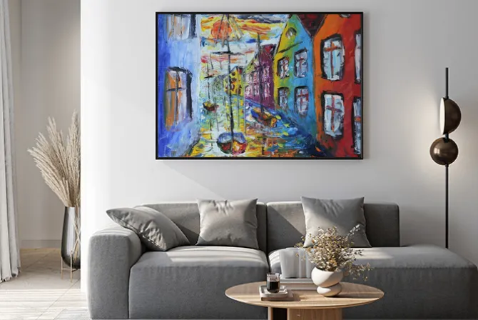 Plakat: Wenecja łodzi pływających na ulicach, obraz olejny