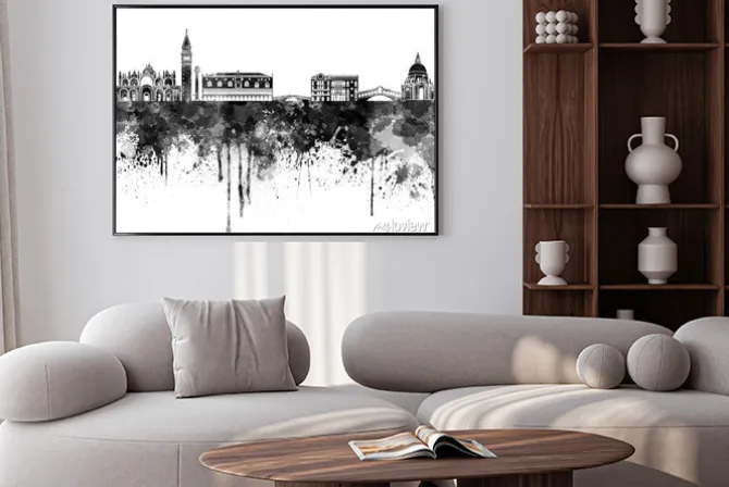 Plakat: Wenecja skyline czarno akwarelą