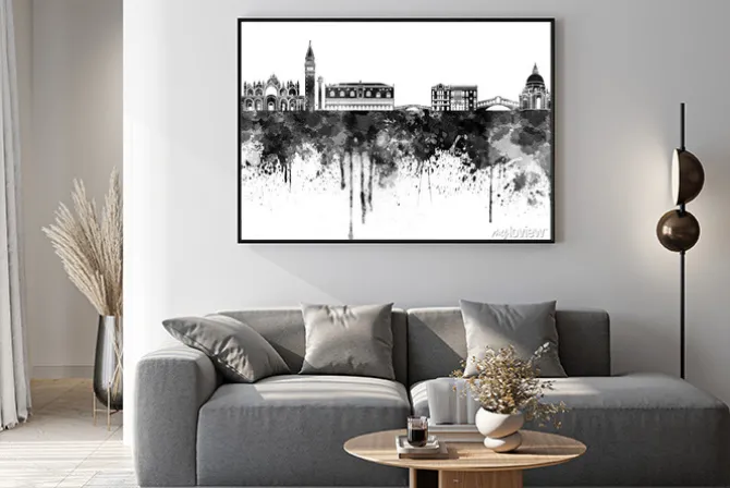 Plakat: Wenecja skyline czarno akwarelą