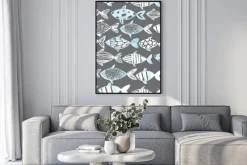 Plakat: Światło akwarela białe ryby na szarym tle.